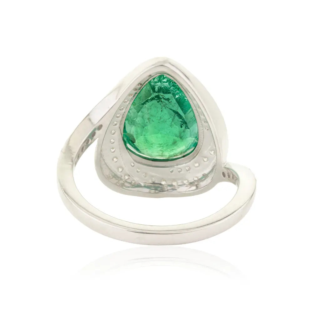 Double Prong Set Emerald & Diamond Cluster Cocktail Ring Wedding 18K White Gold Jewelry