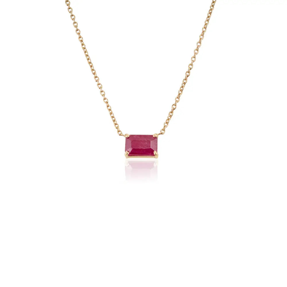 Genuine Ruby East West Solitaire Gemstone Pendant Necklace 18K Yellow Gold Hot Sale Jewelry