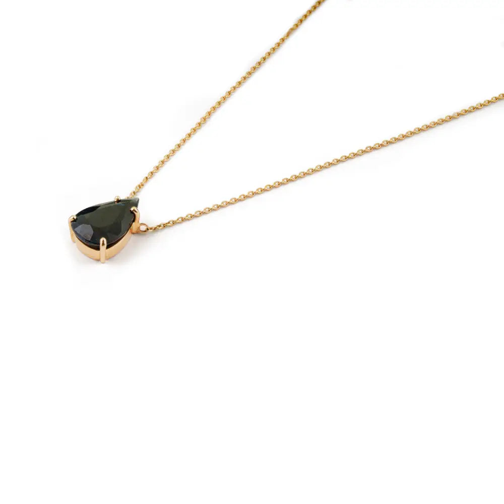 Pure 14K Yellow Gold Pear Cut Black Diamond Solitaire Pendant Necklace Stacking Jewelry