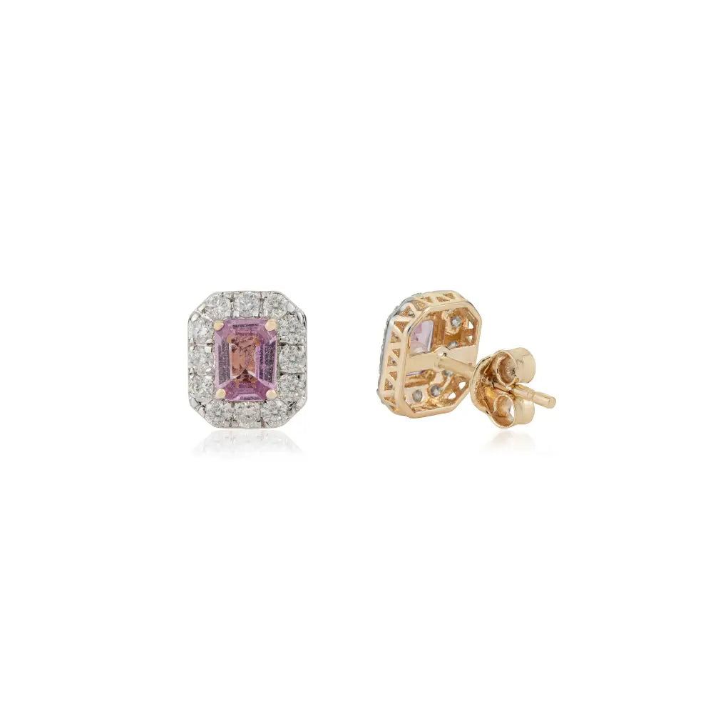 Birthstone Jewelry Pink Sapphire & Diamond Fine Halo Stud Earrings Women's 14K Yellow Gold