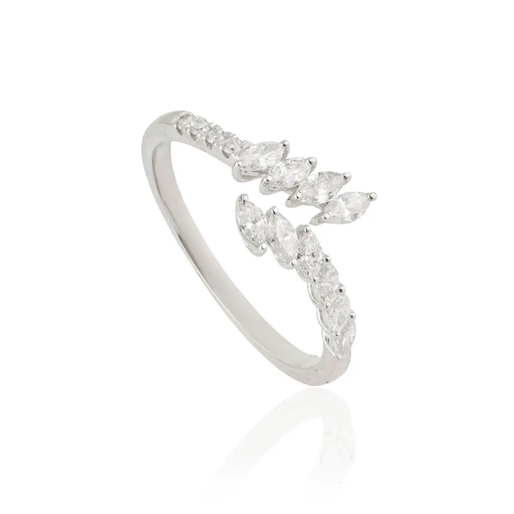 Solid K14 White Gold Natural Diamond Stackable Bypass Ring Sparkling Bulk Jewelry Supplier