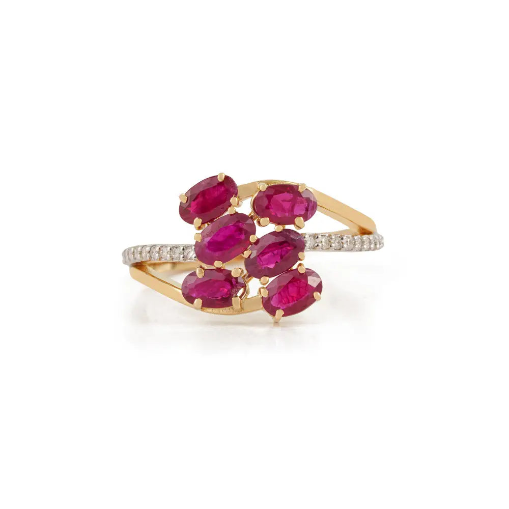 Precious Gemstone Ruby & Diamond Solid K14 Yellow Gold Wedding Ring Custom Jewelry