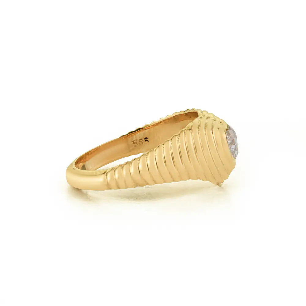 Best Selling Products Heart Shape Diamond Croissant Pinky Ring Real 14K Yellow Gold Jewelry