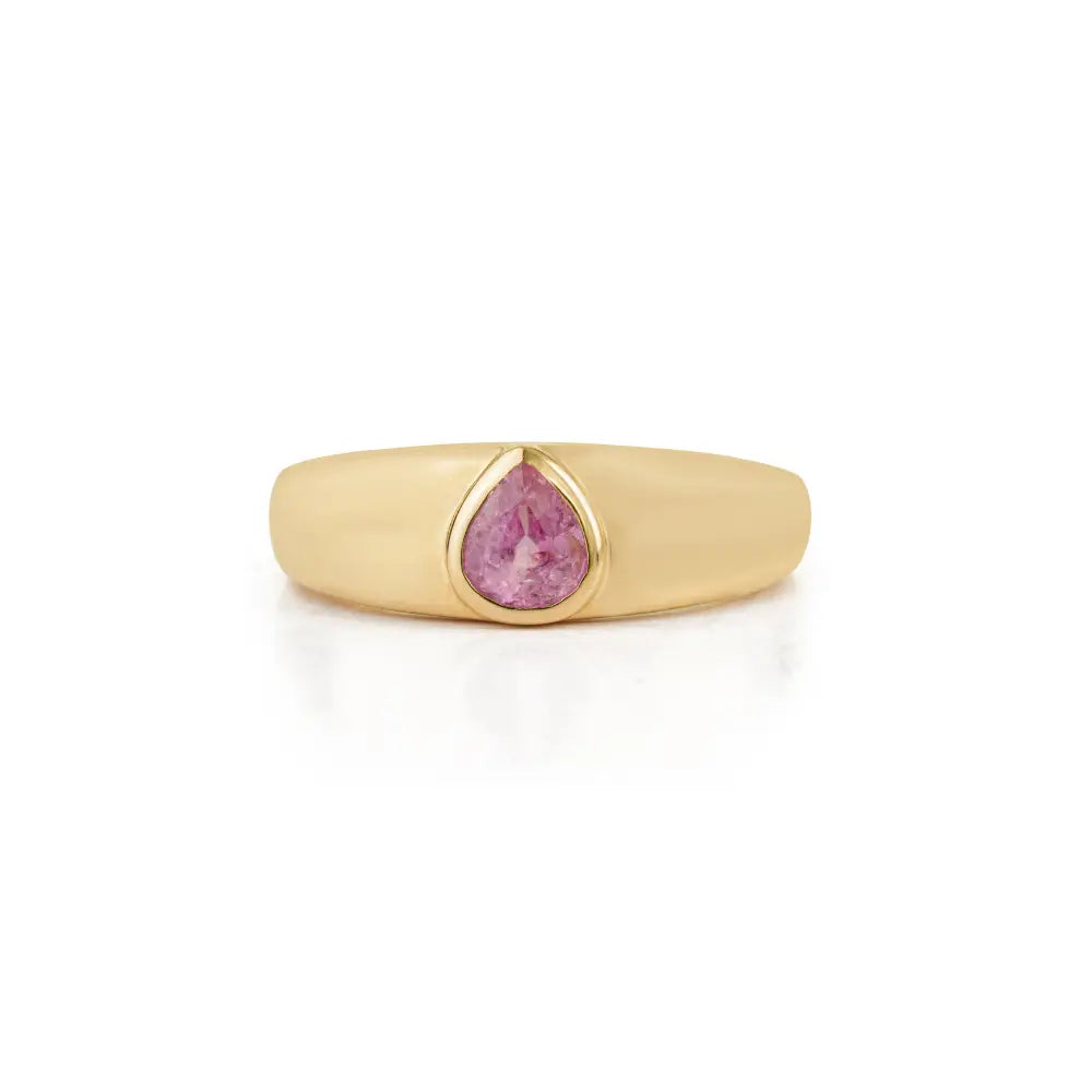 Pear Shape Pink Sapphire Real K14 Yellow Gold Chunky Dome Ring Bulk Jewelry Supplier