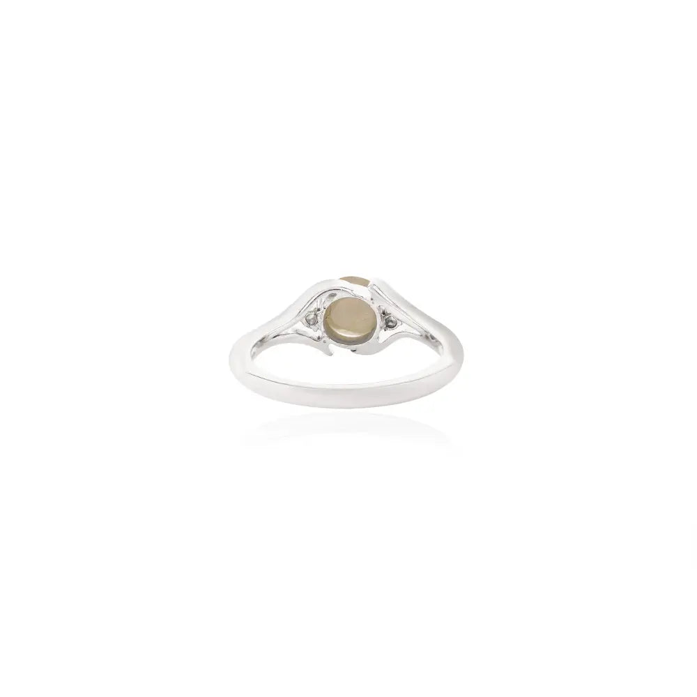 Real Gemstone Jewelry 14K White Gold Cat's Eye & Diamond Unique Ring