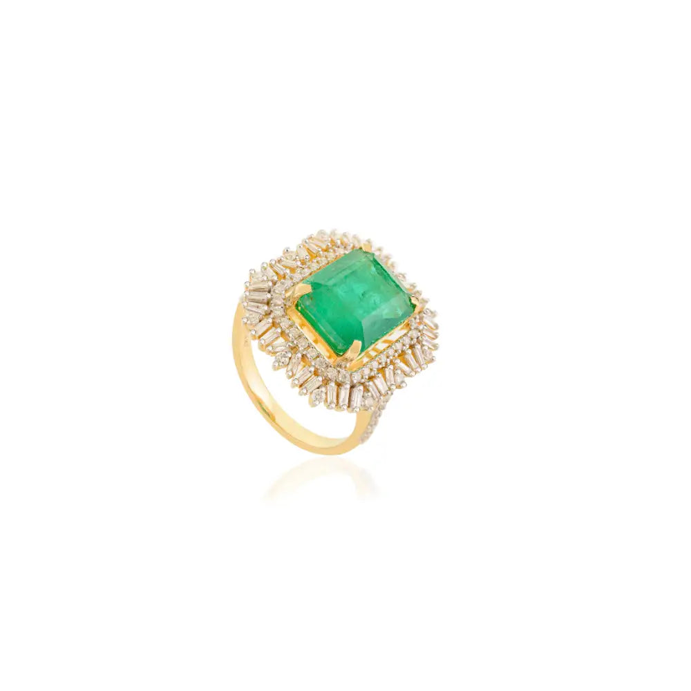 4.83ct. Zambian Emerald & Diamond Fine Statement Ring Bold Bridal Jewelry 14K Yellow Gold