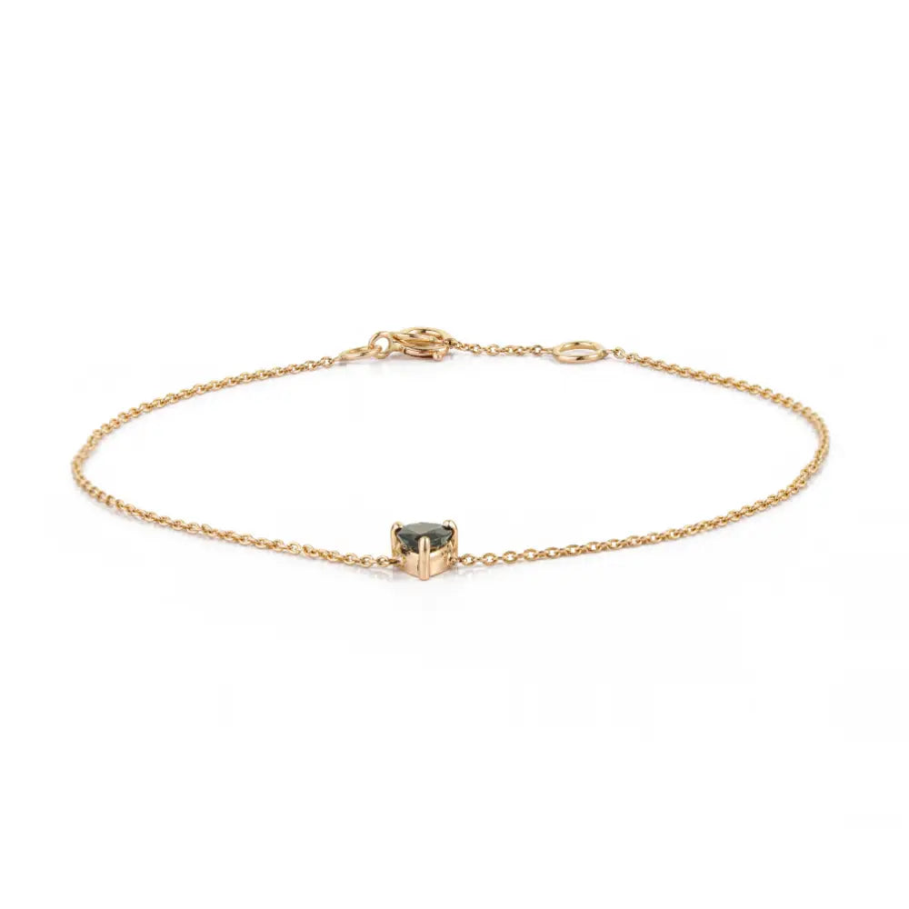 Minimalist Design Heart Shape Blue Sapphire Single Stone Bracelet Real K14 Yellow Gold Stackable Jewelry
