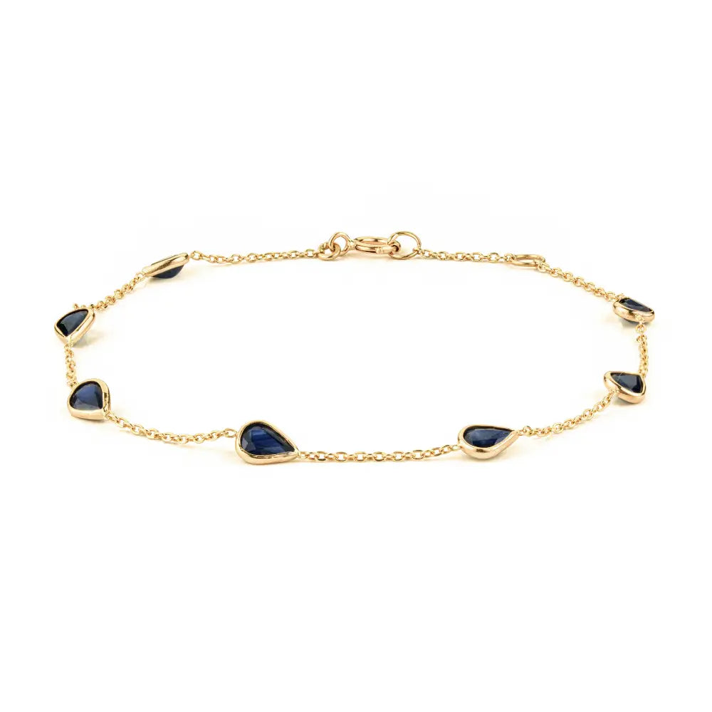 Delicate Simple Design Blue Sapphire Minimal Stacking Station Chain Bracelet 14K Yellow Gold