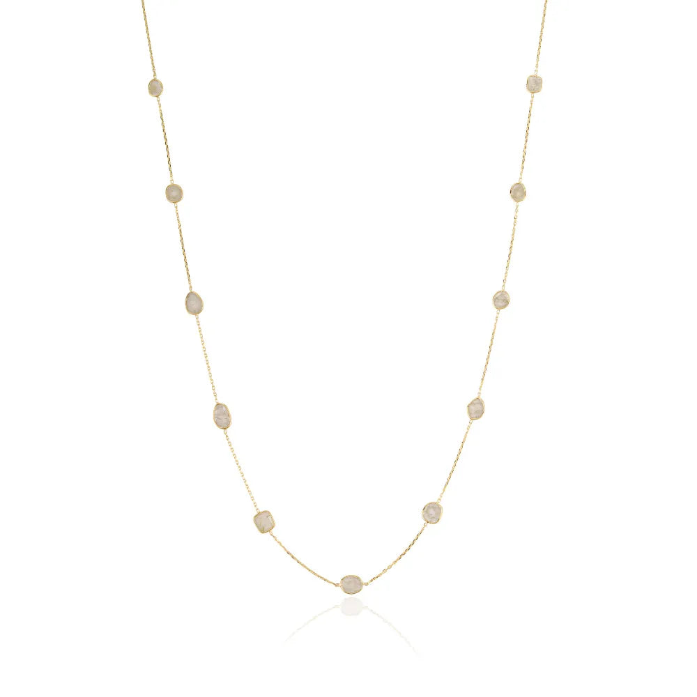 Uneven Cut Natural Polki Diamond K14 Yellow Gold Station Necklace Fine Everyday Jewelry Manufacturer