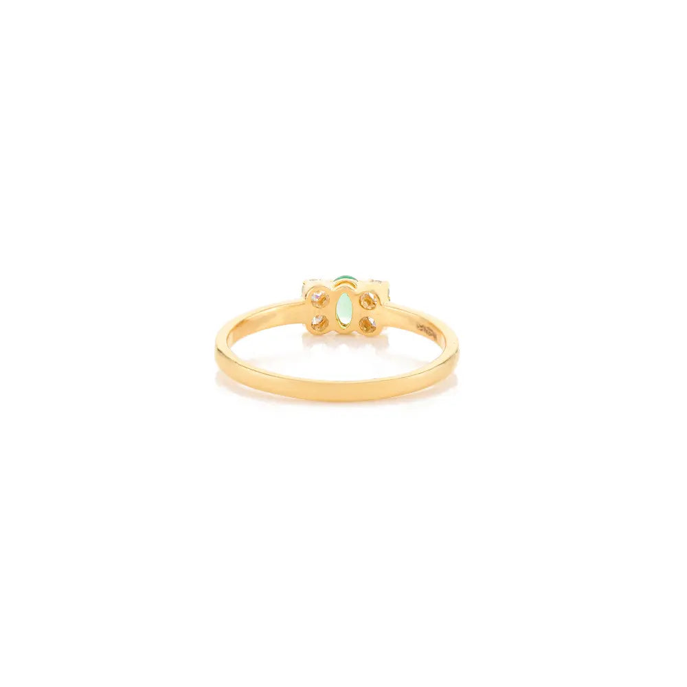 100% Natural Emerald & Diamond 14K Solid Yellow Gold Minimalist Ring