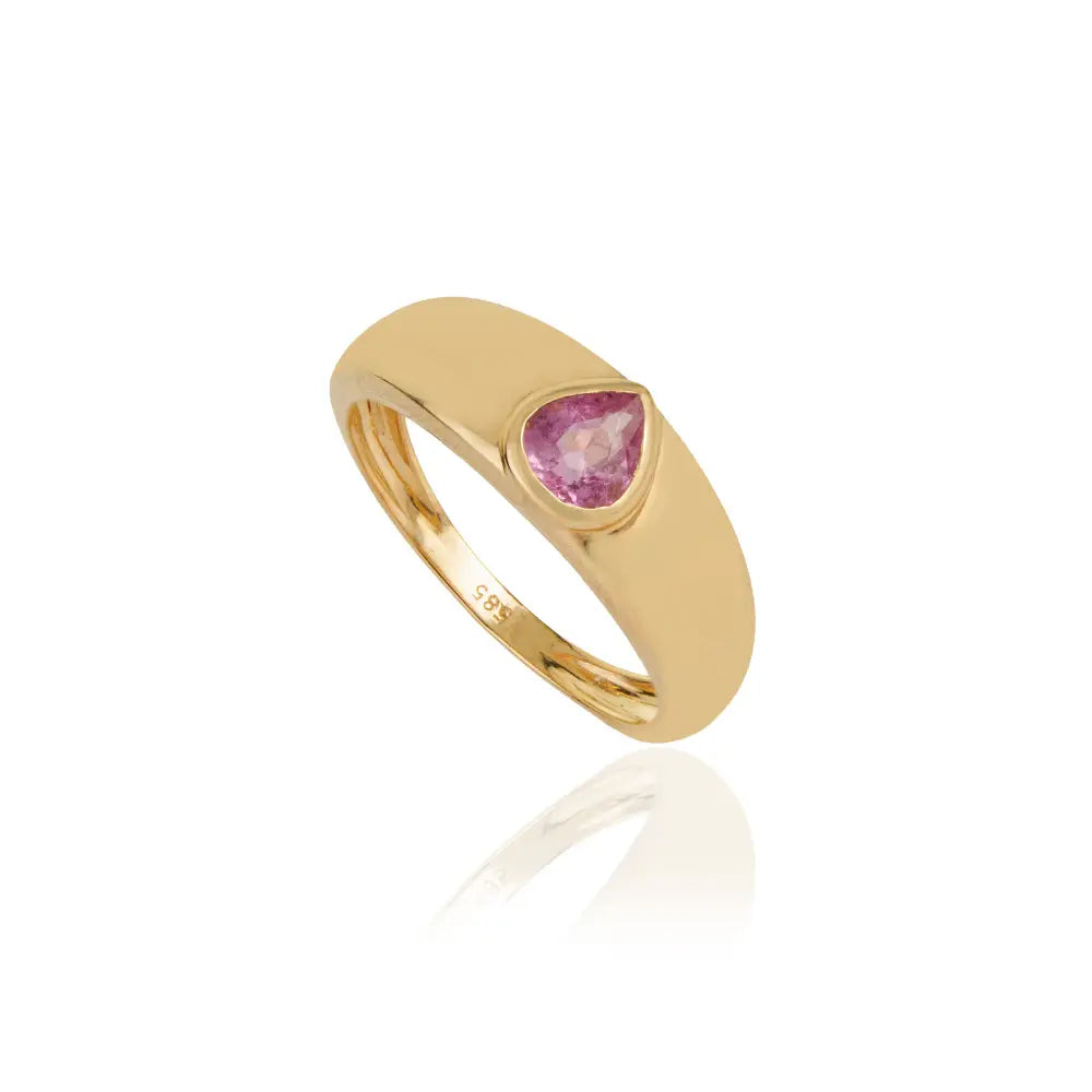 Pear Shape Pink Sapphire Real K14 Yellow Gold Chunky Dome Ring Bulk Jewelry Supplier
