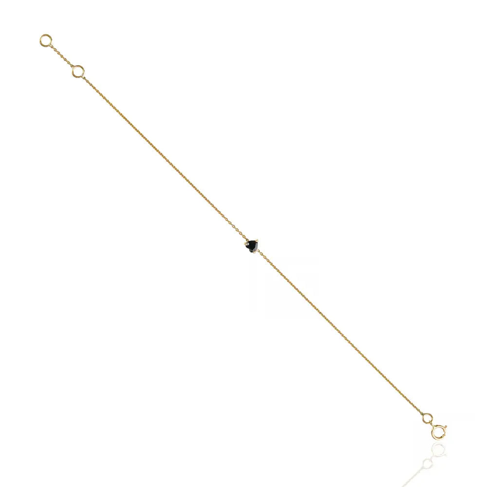 Minimalist Design Heart Shape Blue Sapphire Single Stone Bracelet Real K14 Yellow Gold Stackable Jewelry