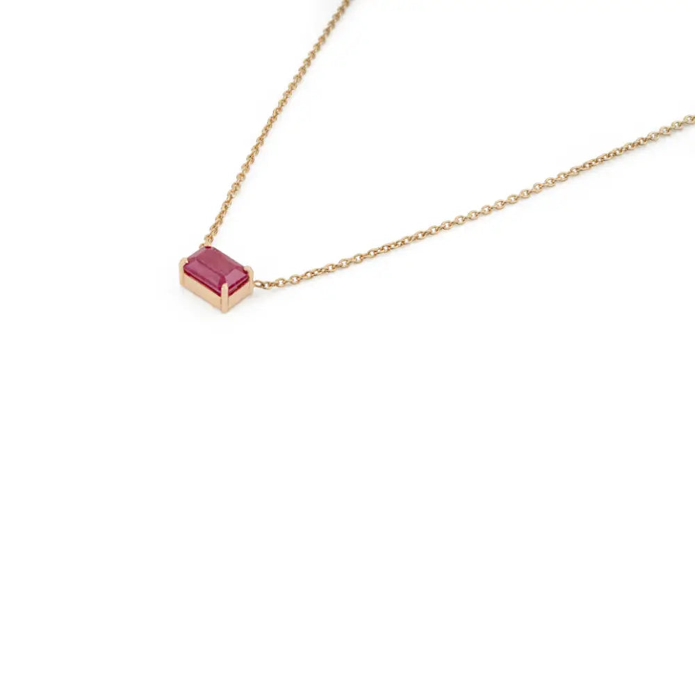 Genuine Ruby East West Solitaire Gemstone Pendant Necklace 18K Yellow Gold Hot Sale Jewelry