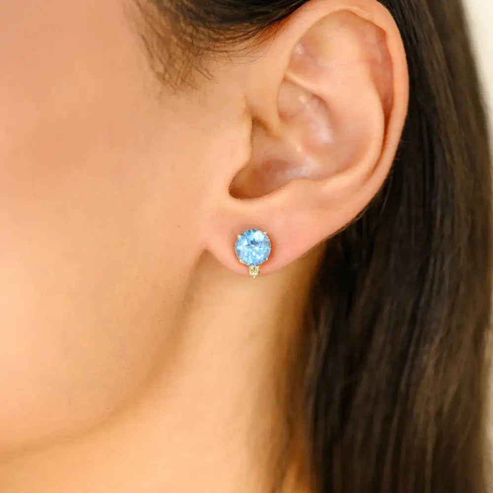 Round Blue Topaz & Diamond Ring Earrings & Pendant 3 Pcs Jewelry Set For Women Gift