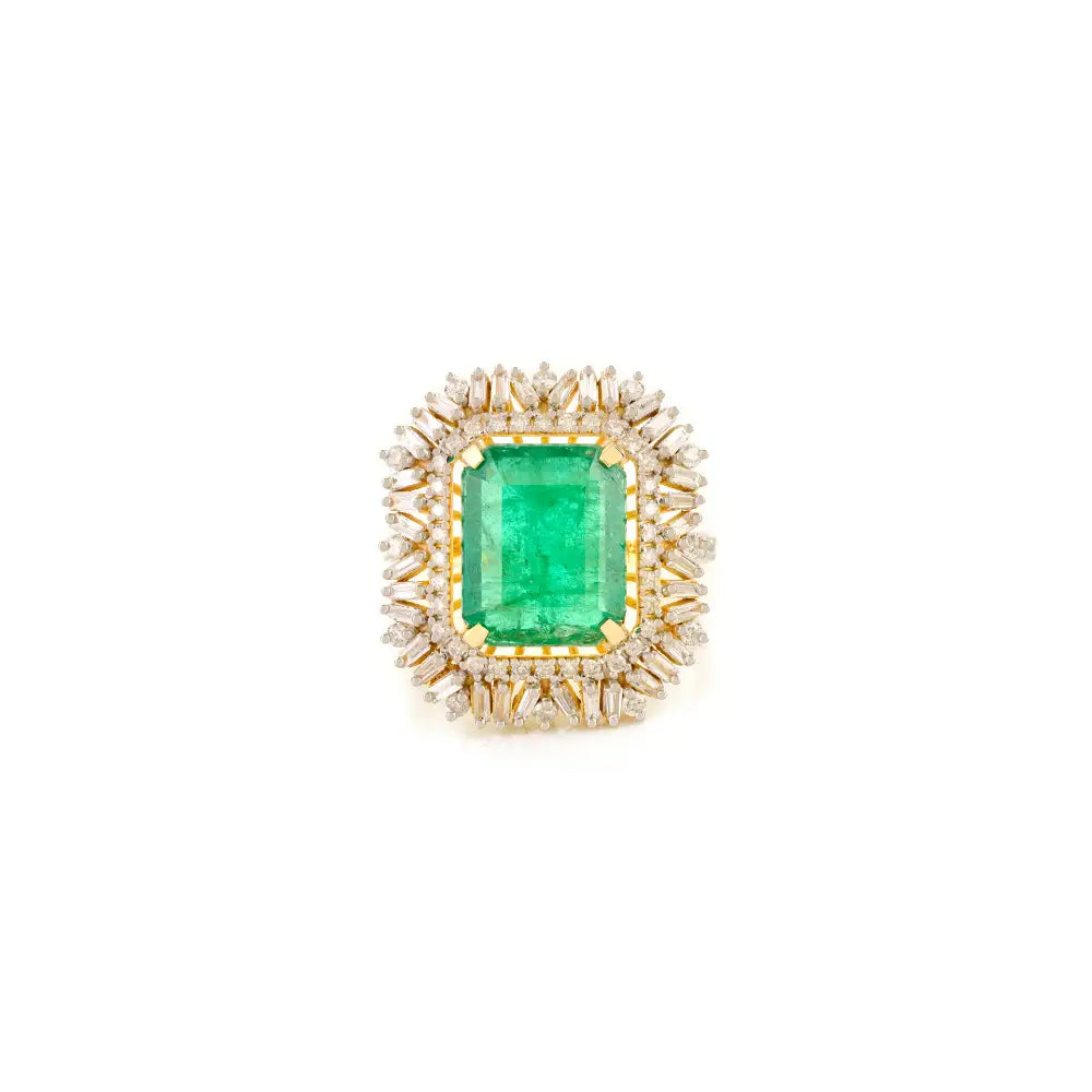 4.83ct. Zambian Emerald & Diamond Fine Statement Ring Bold Bridal Jewelry 14K Yellow Gold