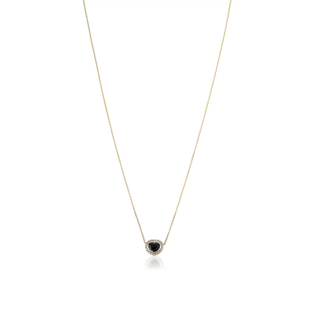 14K Yellow Gold Heart Shape Blue Sapphire & Diamond Halo Pendant Necklace Gift For Her