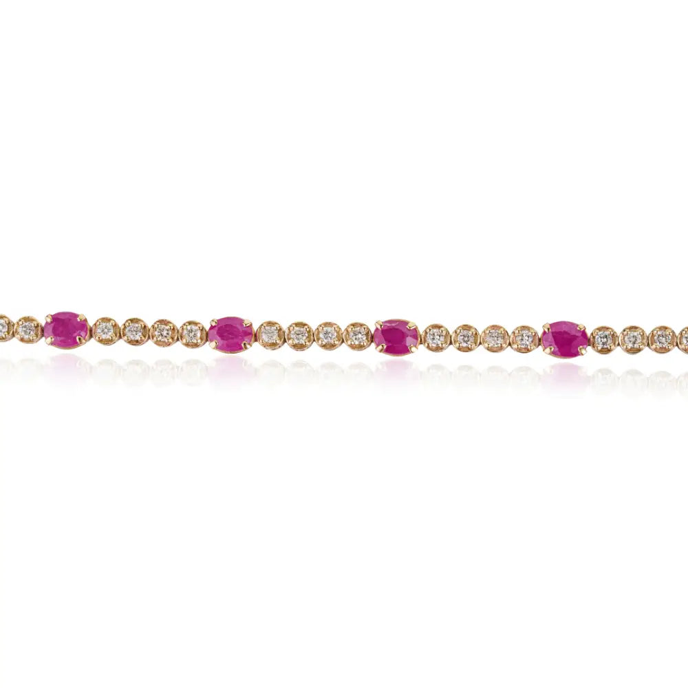 Best Quality 14K Real Yellow Gold Ruby & Diamond Wedding Tennis Bracelet Anniversary Gift