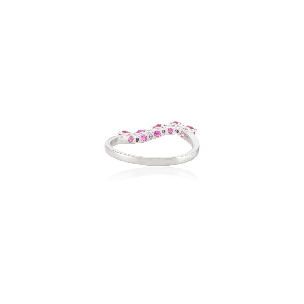 14K White Gold Precious Gemstone Ruby & Diamond Curved Band Ring