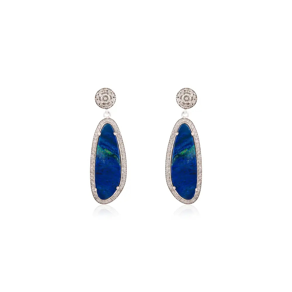 Australian Opal & Diamond 14K Real White Gold Drop Earrings Women Wedding Jewelry