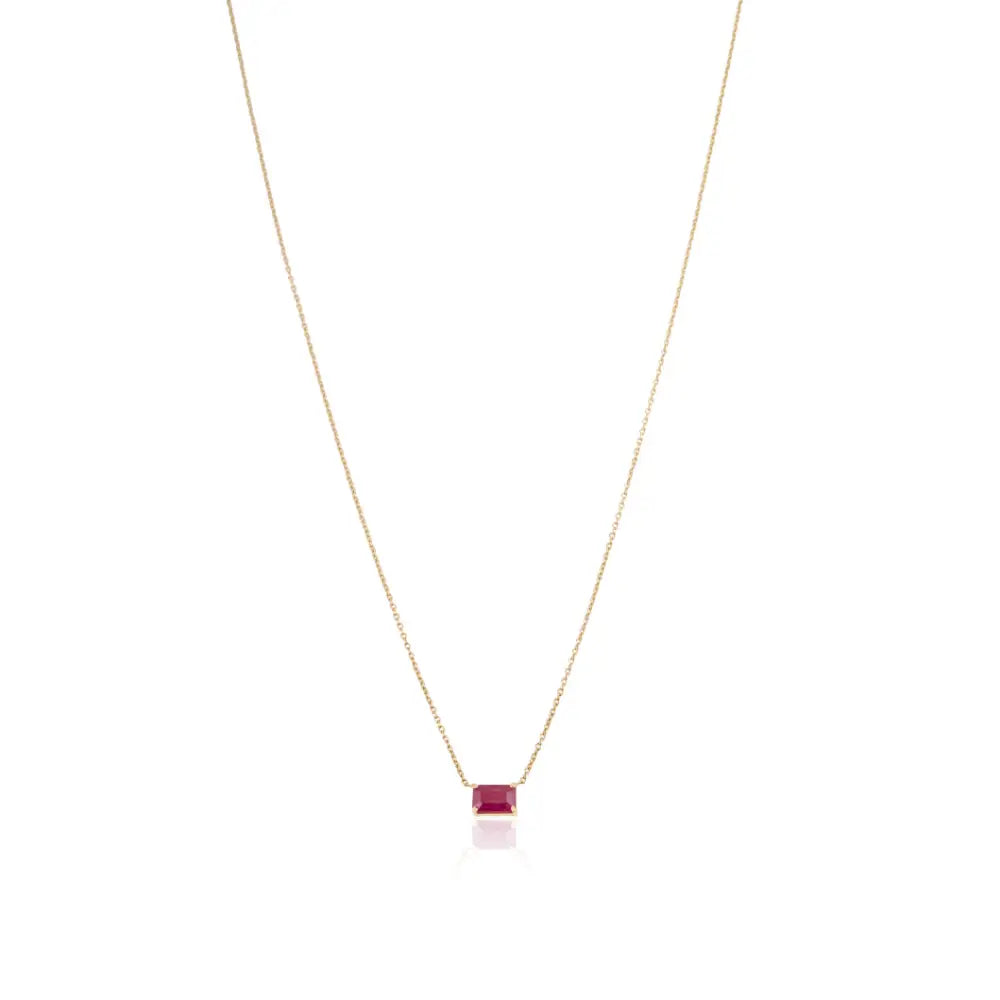 Genuine Ruby East West Solitaire Gemstone Pendant Necklace 18K Yellow Gold Hot Sale Jewelry