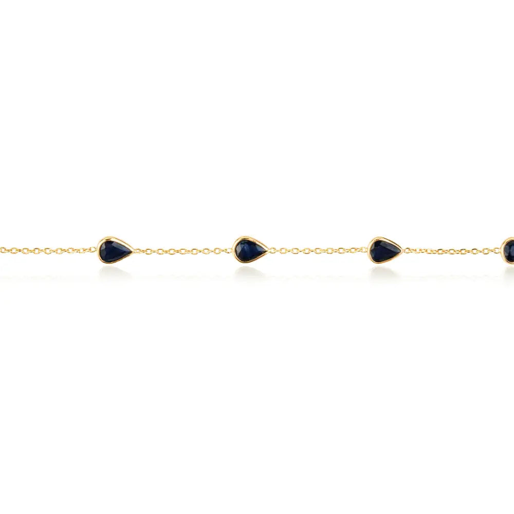 Delicate Simple Design Blue Sapphire Minimal Stacking Station Chain Bracelet 14K Yellow Gold