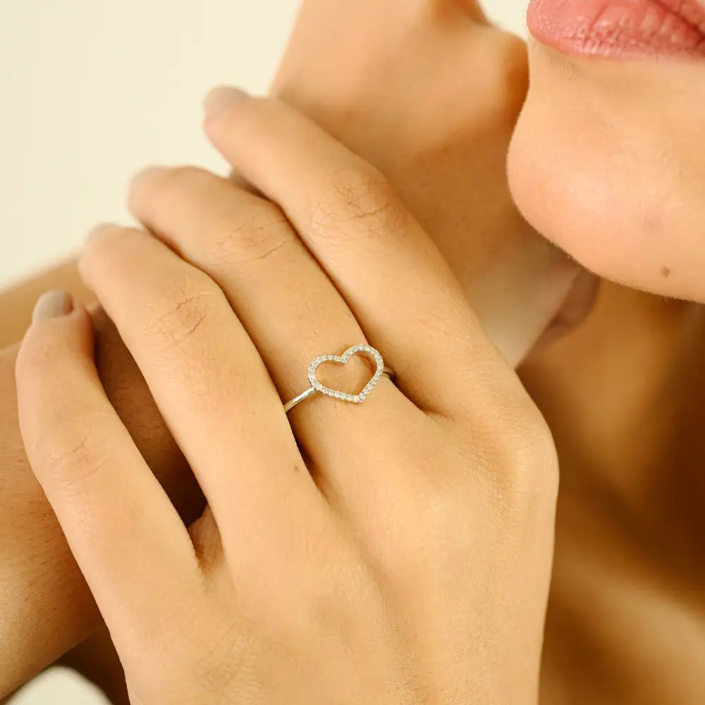 Latest Best Selling Natural Diamond 14K White Gold Open Heart Shape Ring Proposal Jewelry