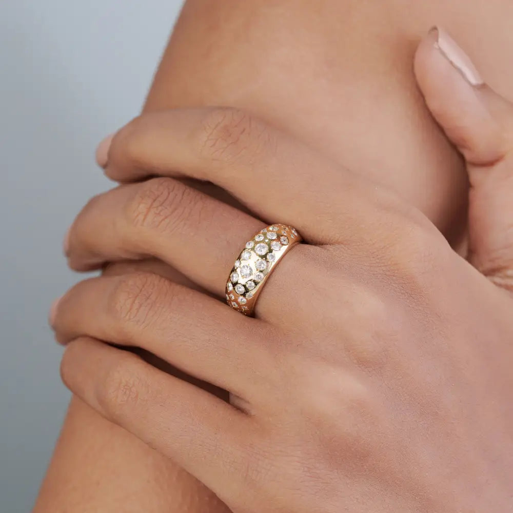 Pave Set Natural Diamond Bold Dome Ring For Unisex Sparkle Jewelry 14K Yellow Gold