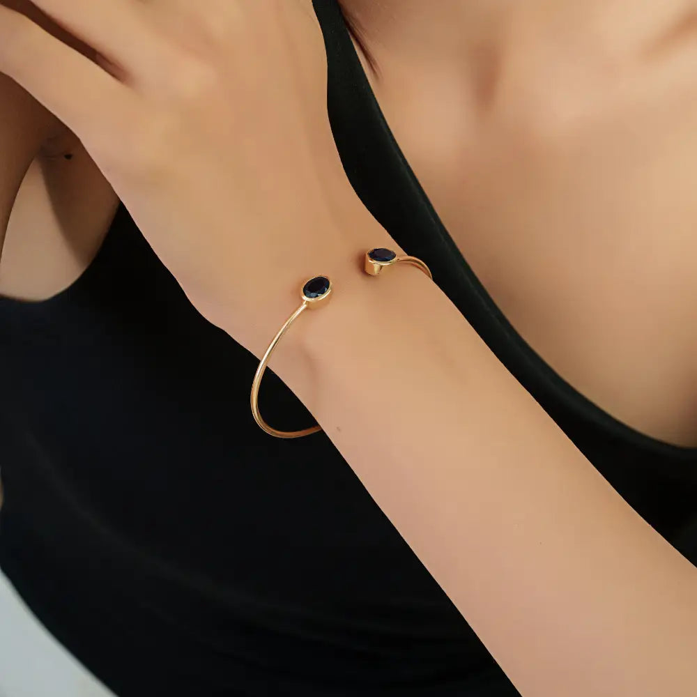 Elegant Design 14K Yellow Gold Blue Sapphire Stacking Cuff Bangle Precious Bulk Jewelry