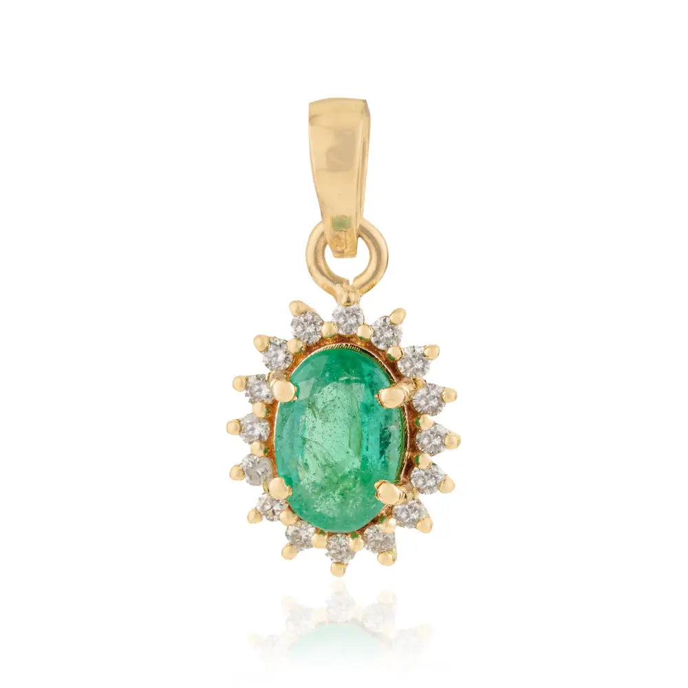Handmade 14K Yellow Gold Emerald & Diamond Cluster Pendant Small Daily Wear Jewelry