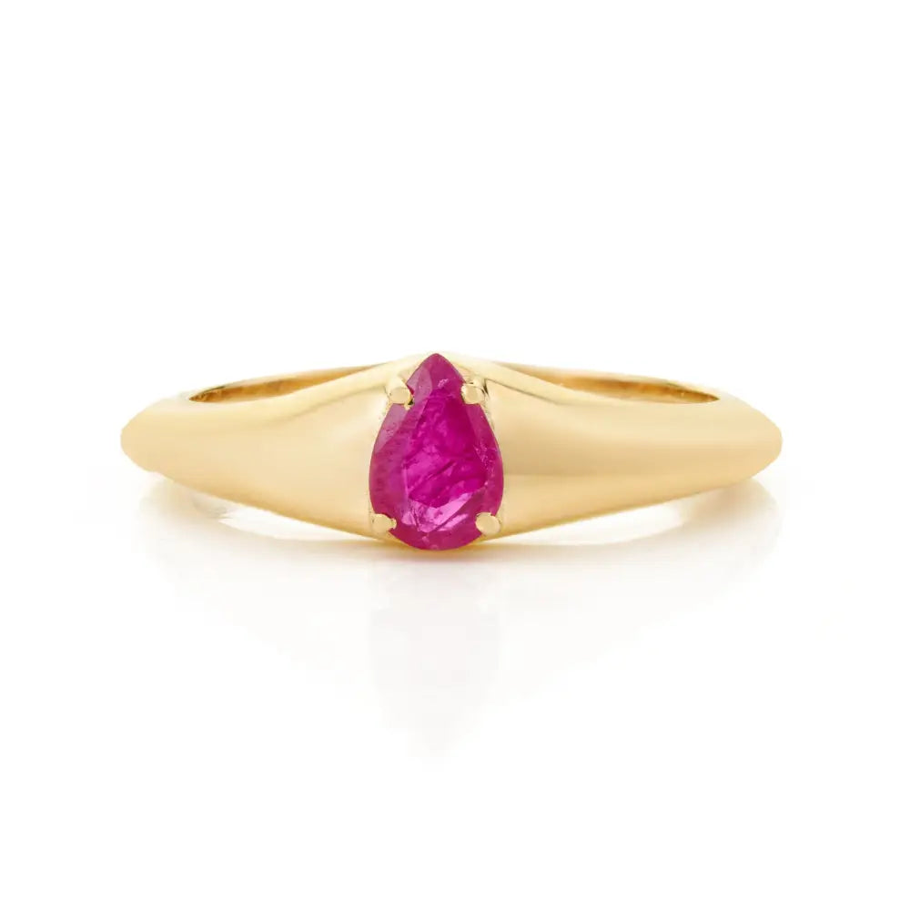 4x6 mm Pear Cut Ruby Gemstone Chunky Ring 14K Yellow Gold Anniversary Gift Jewelry