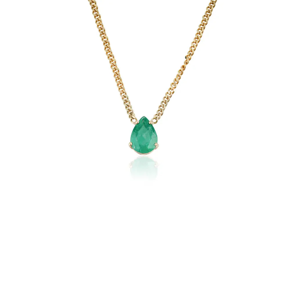 Handmade Natural Emerald Miami Cuban Chain Single Stone Pendant Necklace K14 Yellow Gold