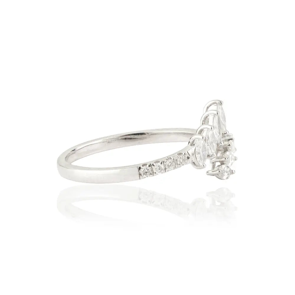Solid K14 White Gold Natural Diamond Stackable Bypass Ring Sparkling Bulk Jewelry Supplier