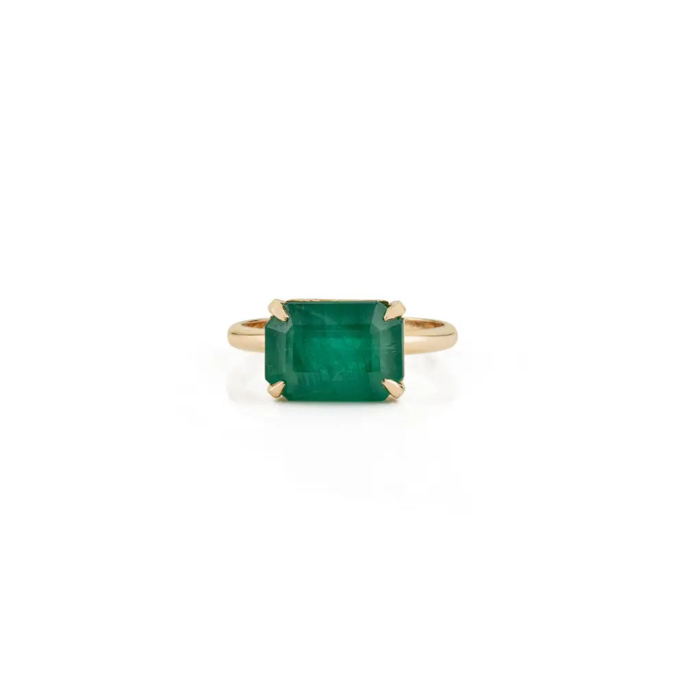18K Real Yellow Gold Emerald East West Set Solitaire Gemstone Ring Trending Bulk Jewelry