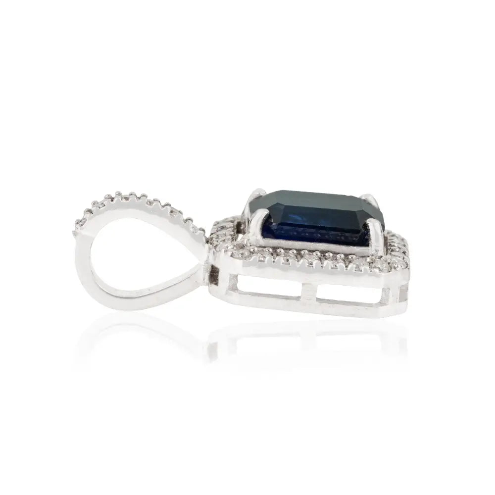 Latest New Design K14 White Gold Blue Sapphire & Diamond Halo Pendant Fine Jewelry