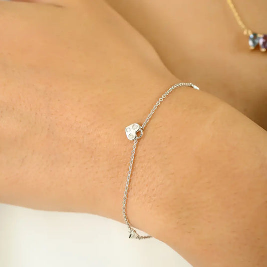 Delicate Natural Diamond Heart Charm Bracelet Everyday Jewelry Solid K14 White Gold