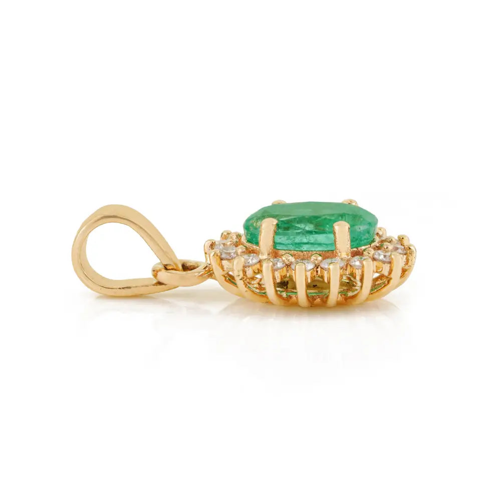 Handmade 14K Yellow Gold Emerald & Diamond Cluster Pendant Small Daily Wear Jewelry