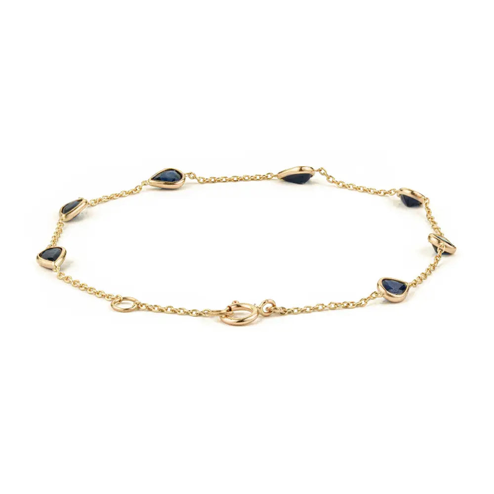 Delicate Simple Design Blue Sapphire Minimal Stacking Station Chain Bracelet 14K Yellow Gold