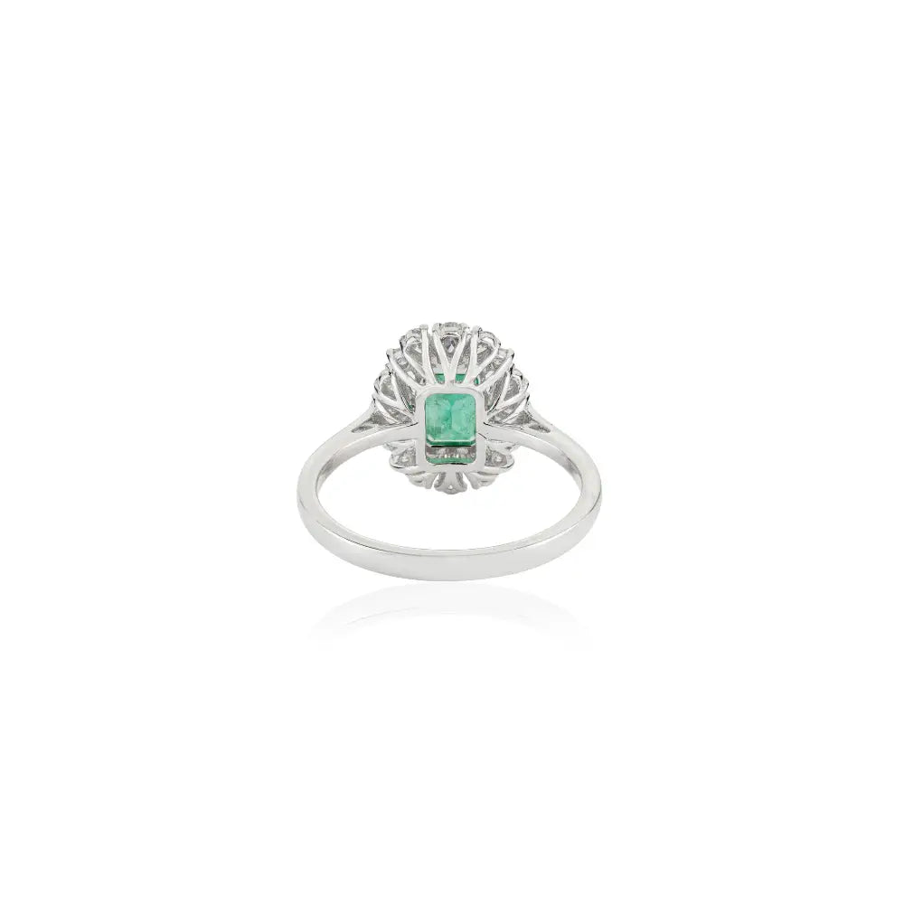 Newly Design 14K Real White Gold Emerald & Diamond Cluster Ring Fine Gemstone Jewelry