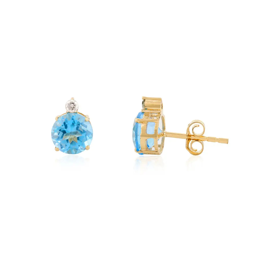 Round Blue Topaz & Diamond Ring Earrings & Pendant 3 Pcs Jewelry Set For Women Gift
