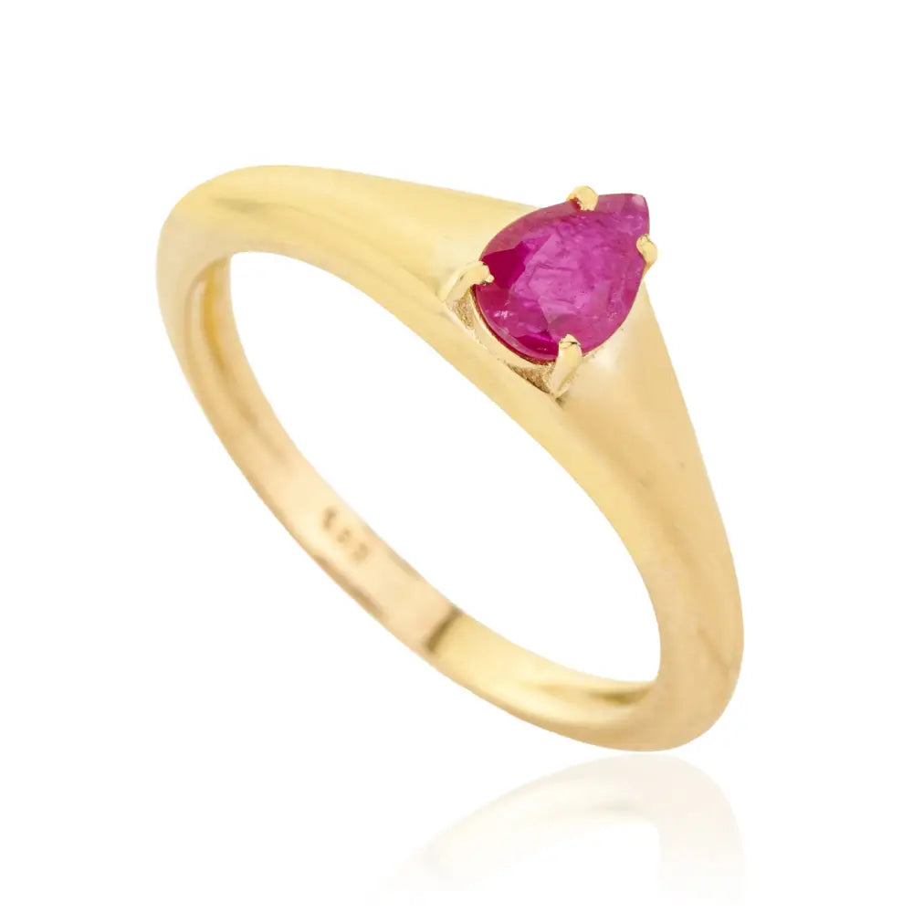 4x6 mm Pear Cut Ruby Gemstone Chunky Ring 14K Yellow Gold Anniversary Gift Jewelry
