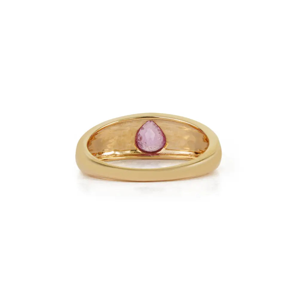 Pear Shape Pink Sapphire Real K14 Yellow Gold Chunky Dome Ring Bulk Jewelry Supplier