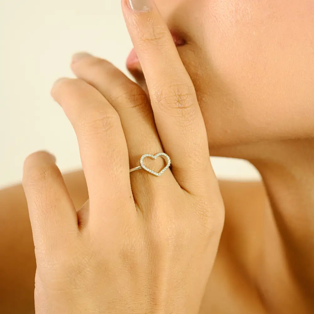 Latest Best Selling Natural Diamond 14K White Gold Open Heart Shape Ring Proposal Jewelry
