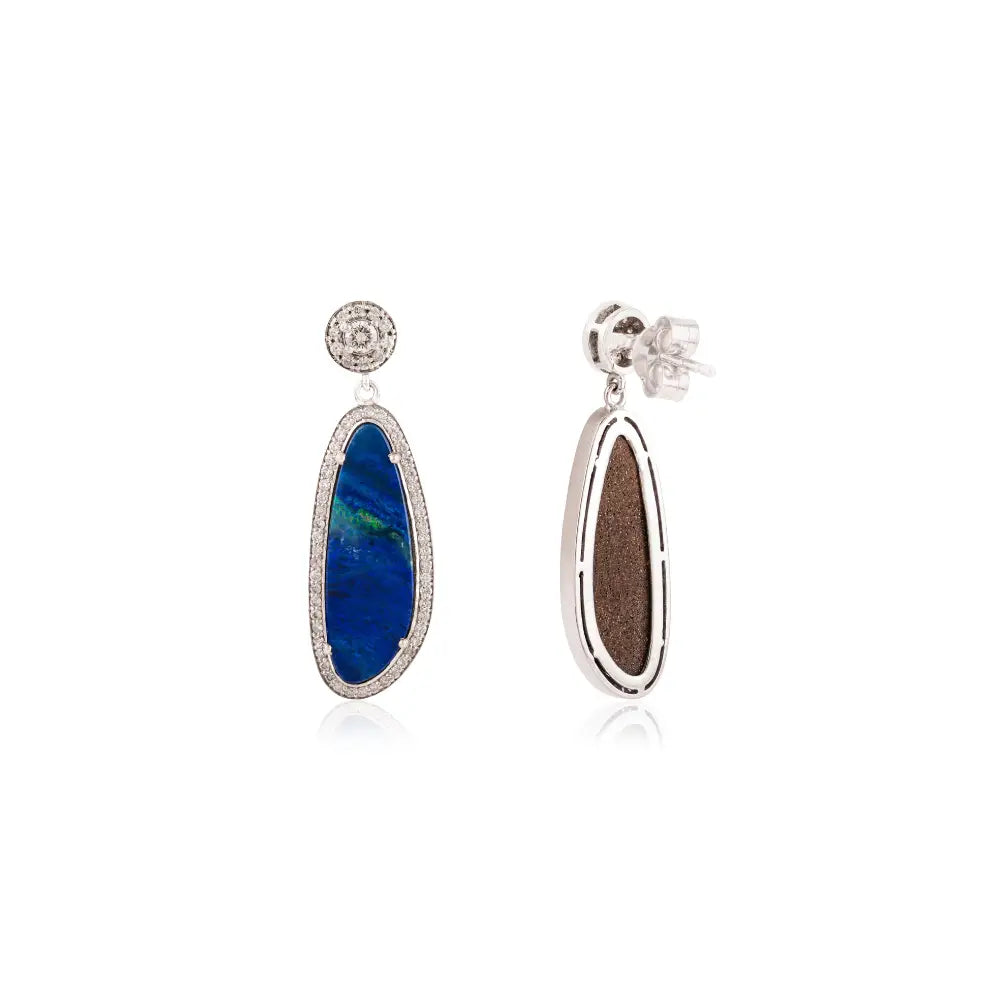 Australian Opal & Diamond 14K Real White Gold Drop Earrings Women Wedding Jewelry