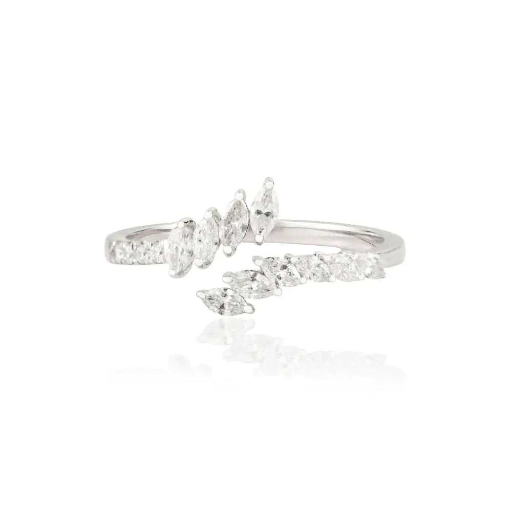 Solid K14 White Gold Natural Diamond Stackable Bypass Ring Sparkling Bulk Jewelry Supplier