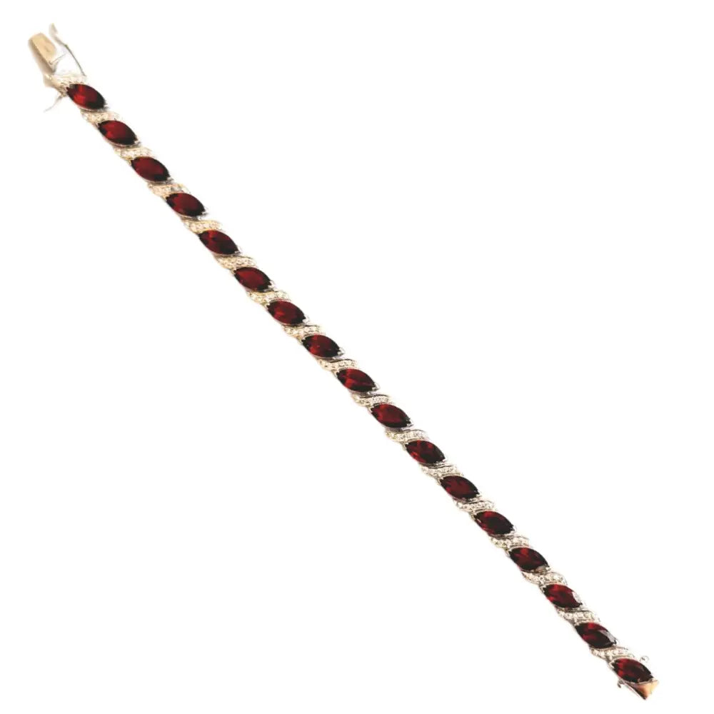 100% Natural Garnet & American Diamond Tennis Bracelet For Women Prong Setting