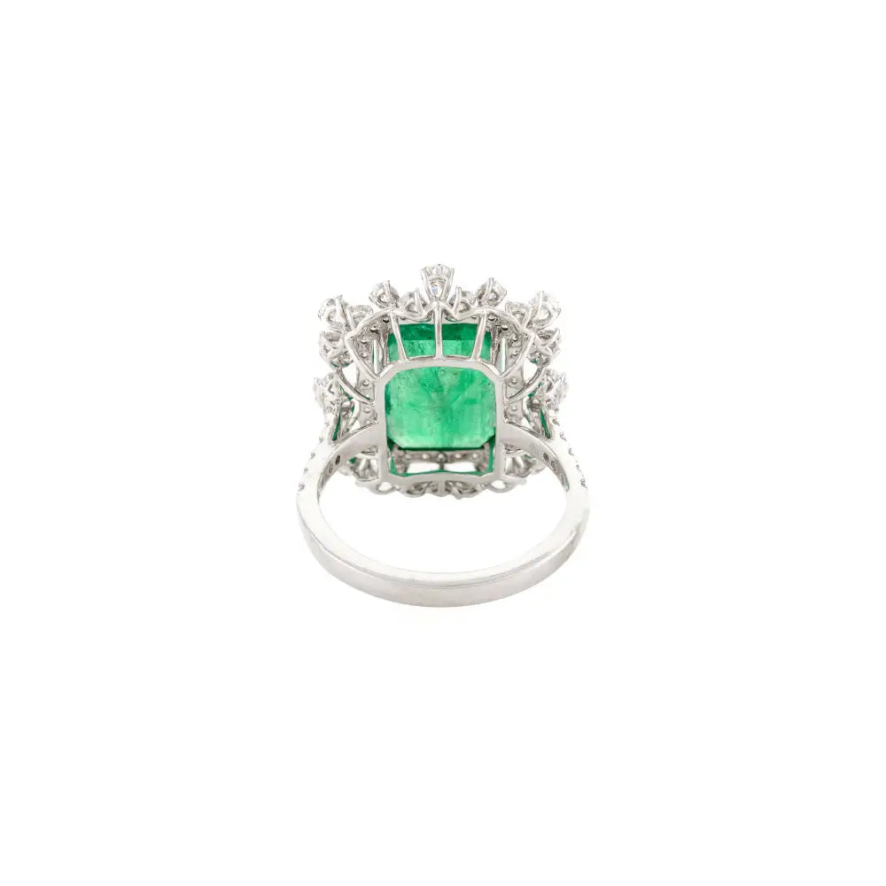 Natural Emerald & Diamond 18K White Gold Statement Cocktail Ring Wedding Jewelry