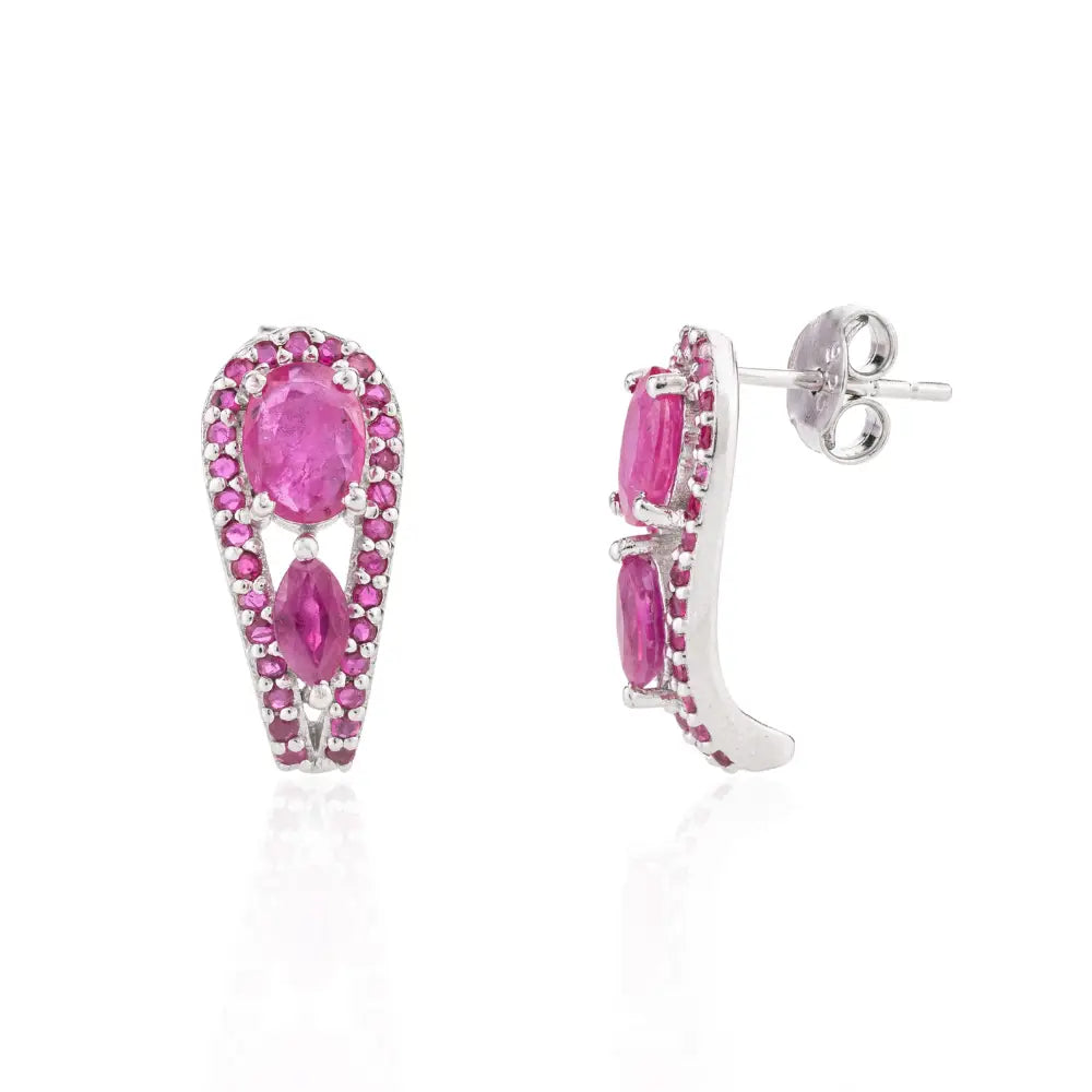 Bulk Order 925 Sterling Silver Natural Mix Shape Ruby Stud Earrings Set In Prong & Pave Setting