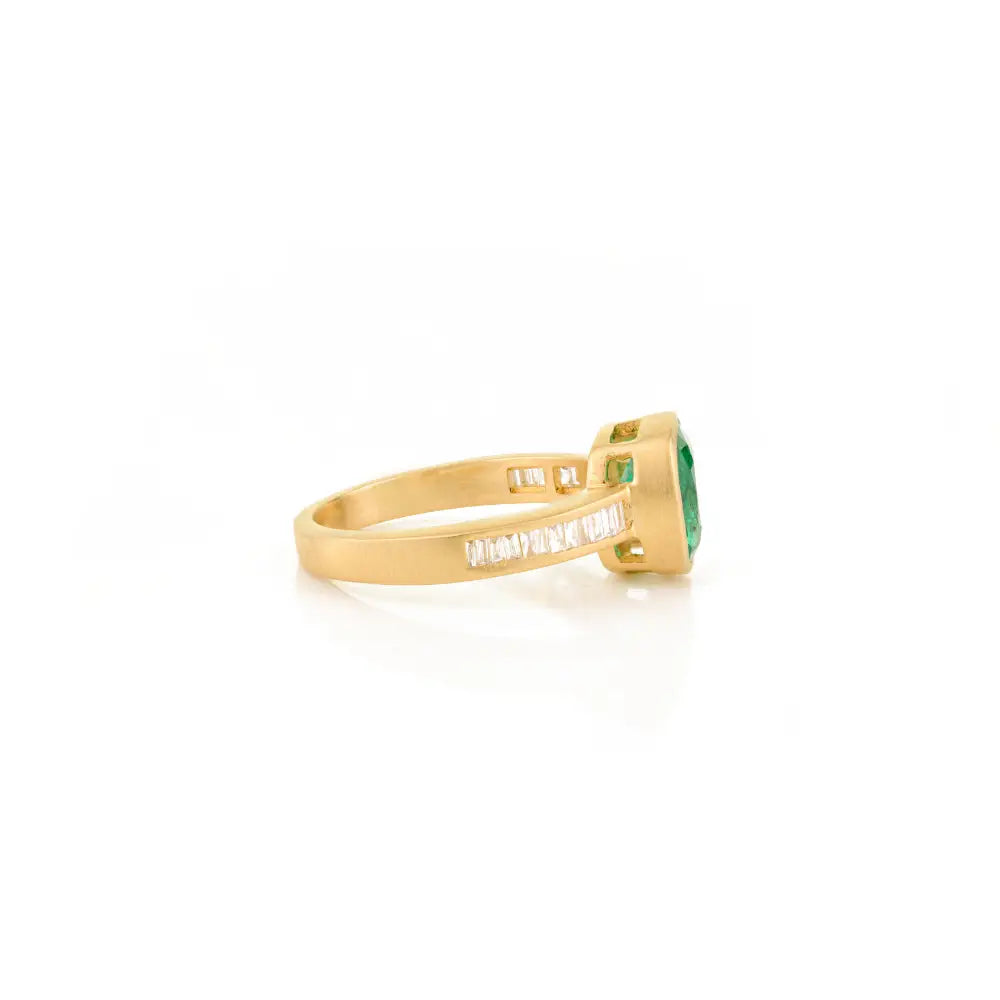 Stunning Real 18K Yellow Gold Emerald & Diamond Wedding Ring Fine May Birthstone Jewelry