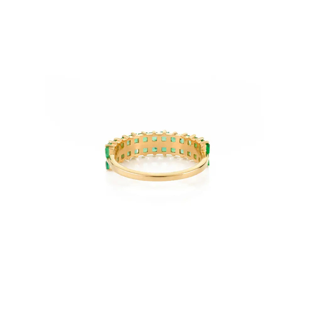 Solid K14 Yellow Gold Emerald Double Row Half Eternity Band Ring May Birthstone Jewelry