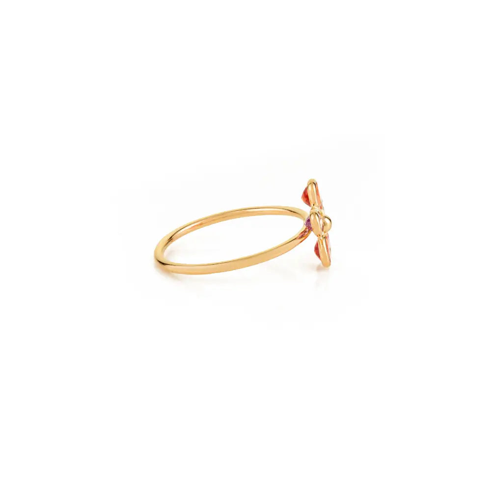 Stacking Design Bezel Set Multi Sapphire Flower Shape Ring Minimal Jewelry 14K Yellow Gold